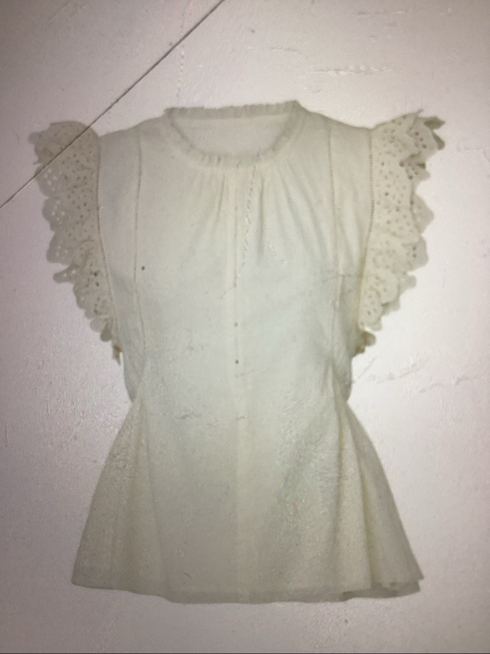 Apiece Apart Eyelet Flutter Sleeve Cream Blouse Sz 6